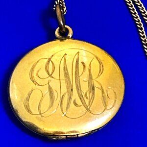 Antique gold filled locket with chain, signed Wightman & Hough